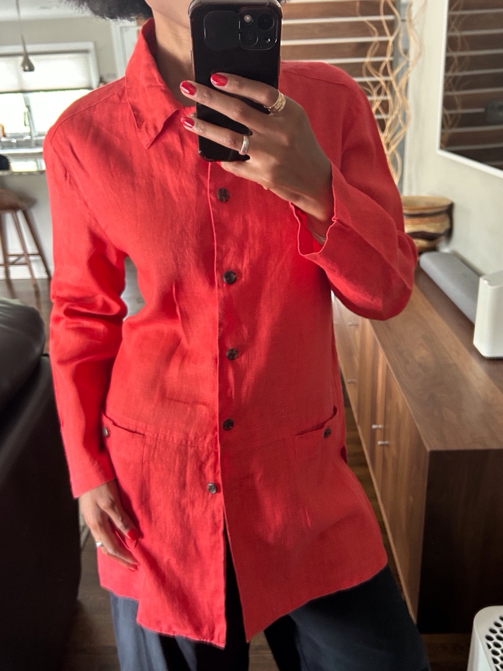Harve Benard Red Button-Front LinenTop
